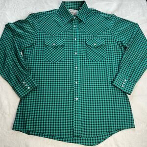New Frontiers vintage Pearl Snap Western green plaid shirt men’s size large